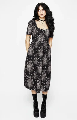 Vestido midi Disturbia Thalia con botones delanteros para mujer EE. UU. 4 negro mariposa gótica bruja Foto 1 de 4