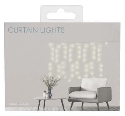 Luces de cortina a batería con hilos de 8-2,75 pies 64 luces LED blancas cálidas Foto 1 de 2