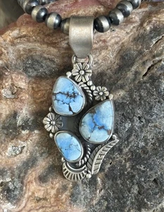 Golden Hills Turquoise Bouquet Southwestern Sterling Silver Pendant - Picture 1 of 7