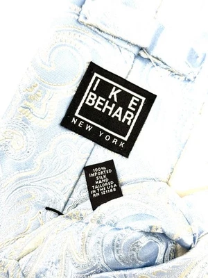 Gravata de seda cetim brocado paisley azul topázio gelo tecido grosso Ike Behar nova sem etiquetas - Imagem 1 de 4