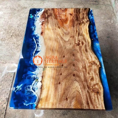 Resin River Epoxy Console Coffee Table Handmade Natural Wood Acacia Furniture - Image 1 of 4