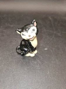 Vintage. Porzellanfigur schwarz-weiß Katze - Bild 1 von 5