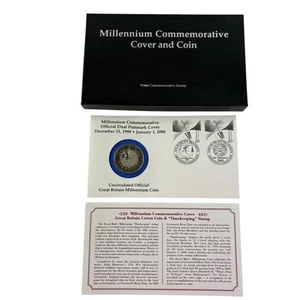 Sociedad Conmemorativa Postal / Cubierta y Moneda del Milenio - Moneda Corona 1999 y Sello - Imagen 1 de 8