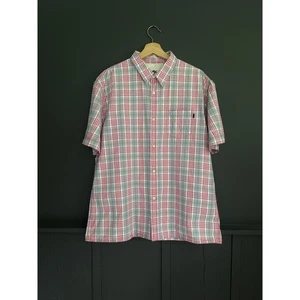 FCUK French Connection United Kingdom Blue Pink Button Up Short Sleeve Shirt XL - Picture 1 of 6