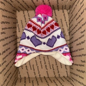 Girls Hat  Hearts Knit One Size 2-4T Jj2 - Picture 1 of 2