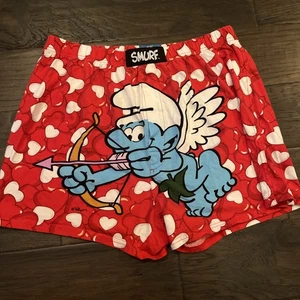 Schlumpf rot weiß Herzen Amor Schlumpf der Liebe Pyjama Shorts 100 % Baumwolle Größe Large - Bild 1 von 3