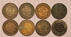 (8 PC LOT) DIFFERENT DATES Canada 1c One Cent Penny NICE COINS! Large Cents - Picture 1 of 2