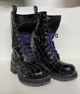 SPIDER WEB BOOTS !   Muro Black Leather Spiderweb Gothic Boots  - Image 1 of 4