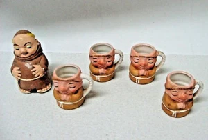 LOT 5 friar tuck monk = figurine + mini Toby mugs Hand Painted - Picture 1 of 10