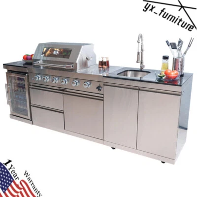 46" 4 queimadores churrasqueira ilha grelha com refrigerador e pia 72000BTU gás cozinha externa - Imagem 1 de 4