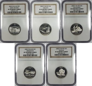 2005-S NGC Silver 25C 5x State Quarter Set PF 70 Ultra Cameo ~ PROOF 70 - Picture 1 of 6