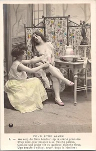 Conjunto foto 5 postales color tintadas a mano niñas lesbianas mujer desnuda original años 1900 - Imagen 1 de 6