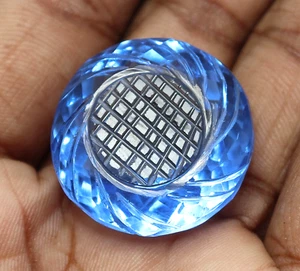 71 Carat Natural Round Shape Carved Blue Topaz Certified Loose Gemstone - Picture 1 of 7