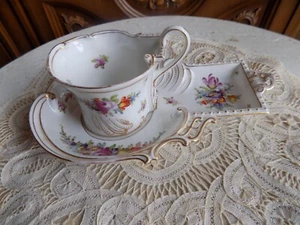 Antique Hand Painted Dresden cup and saucer unique shape with flowers and gild - Picture 1 of 17