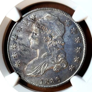 CHOICE 1836 Capped Bust Half Dollar NGC AU50 Lettered Edge 50C Beautiful Toning - Picture 1 of 6