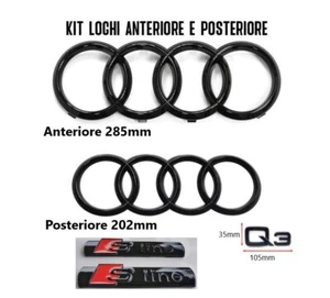 kit stemma logo anelli Audi Q3 sline Anteriore 285mm Posteriore Nero Lucido - Foto 1 di 9