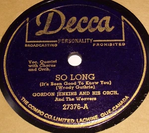 Decca 27376 Gordon Jenkins So Long / Lonesome Traveler Printing Error Label RARE - Bild 1 von 2