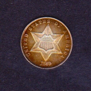 1869 3C Silver MS+ Beautiful Natural Toning Three Cent Silver Business Strike - Picture 1 of 2