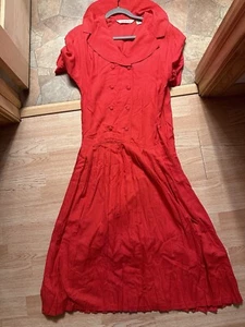 Long Red Button Collared Adjustable Shoulder Pads Floor Length Dress Size Small - Picture 1 of 10