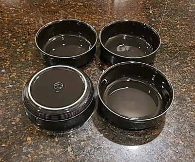 SET OF 4 Nancy Calhoun Black COUPE 6 1/8" x 2 1/8" Soup, Cereal Bowls. Japan  - Image 1 of 4