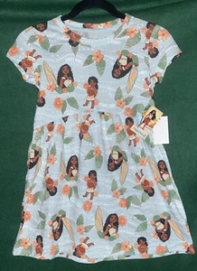 Disney Moana 2 Oop Dress Girls Short Sleeve Blue Tropical Print Sz M(7/8) NWT - Picture 1 of 10