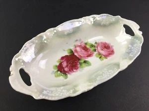 Vintage GERMANY Pink Roses Celery Relish 2-Handled Serving Dish - Picture 1 of 12