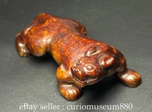 3.6" Chinese Natural Hetian Jade Carving Fengshui 12 Zodiac Year Tiger Statue - Picture 1 of 9