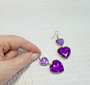 Purple and Lavender Crystal Heart Dangle Bridal or Pageant Earrings - Picture 1 of 5