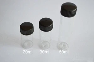 25pcs 20ml Clear Empty High Quality Glass Bottles With Black Plastic Lid - Picture 1 of 3
