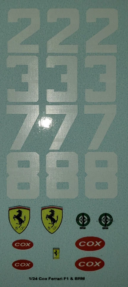 Repro 1/24 Cox Ferrari F1 & BRM Decal Set - Image 1 of 1