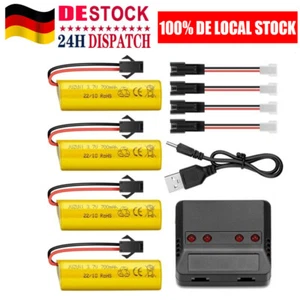 4 stk 3,7V 700mAh Li-ion Akku Batterie SM Stecker mit Ladegerät für RC Auto Boot - Bild 1 von 8