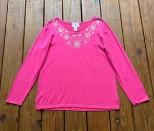 Quacker Factory women's M bright pink sparkly rhinestone studded knit sweater - Picture 1 of 19
