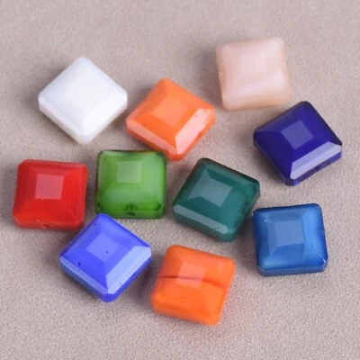 10pcs 13mm Square Faceted Opaque Glass Loose Beads For Jewelry Making DIY - Image 1 of 4