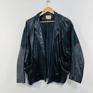 Blooms by Silvia Dove Sydney Batwing Leather Jacket Black Striped 14 Vintage - Picture 1 of 24