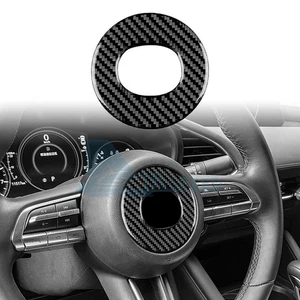 Black Carbon Fiber Steering Wheel Center Sticker - Fits Mazda 3 Axela 2019-2024 - Picture 1 of 10