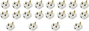 Pack of 20 Electrical 3-Pin UK Plug Top, Manufactured to BS1363, White - Picture 1 of 4