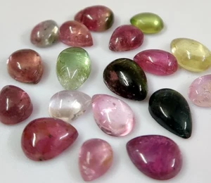 Multi Color Tourmaline Loose Stones Pear Cab Natural Gemstone 20.70 Carat 18 pcs - Picture 1 of 8