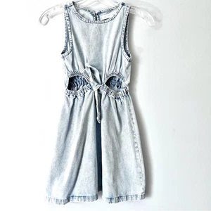 Zara Girls Acid Denim Dress Blue Size 9 with Tie & Slits - Picture 1 of 7