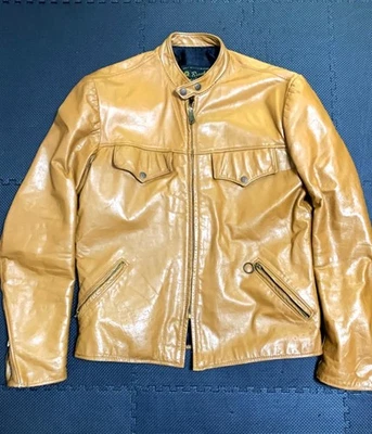 Brooks Vintage 1970s Cowhide Leather Jacket Mustard Brown Talon Zipper - Image 1 of 4