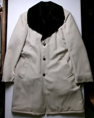 Abrigo Montgomery Ward vintage para hombre talla 40 cuello de piel sintética forrado formal años 70 Foto 1 de 4