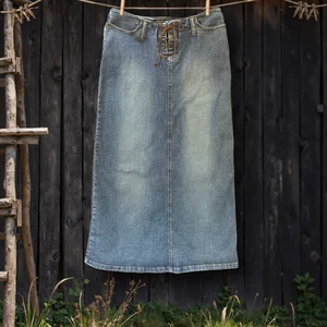 Vintage Y2K Rampage Stretch Denim Schnürung Western Korsett Taille Midirock Gr. 9 M - Bild 1 von 14