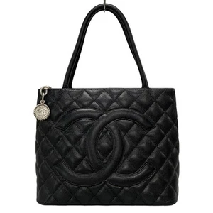 Auth CHANEL Caviar Medallion Tote A01804 Black Calfskin Tote Bag - Picture 1 of 20