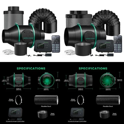 Mars Hydro 4'' 6'' Smart Inline Ventilatore System/Clip on Ventilatore per Kit Tenda da Coltivazione