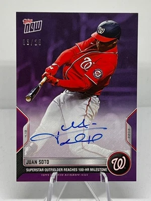 2022 Topps Now - Juan Soto #42C Purple Autographs /25 (AU) 100-HR Milestone - Image 1 of 2