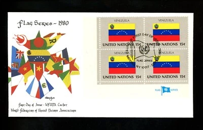 UN United Nations FDC NY #335 WFUNA Cachet BL4 Flag Series Venezuela 1980 - Image 1 of 2