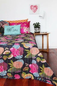 Indian Handmade Kantha Quilt Fruit Print Bedspread Bedding Throw Cotton Blanket - Picture 1 of 3