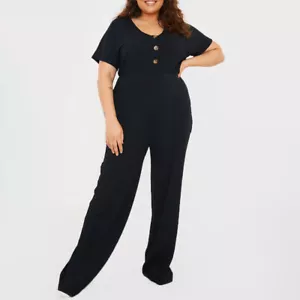 In The Style Jac Jossa Black Rib Jumpsuit Black Rib Jumpsuit with Wide Leg 18-28 - Picture 1 of 2