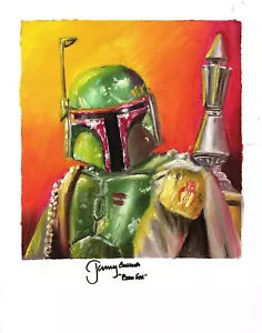 JEREMY BULLOCH signiert STAR WARS "Boba Fett" Original Kunstwerk 11x14 Leinwand BAS - Bild 1 von 4