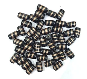 10 Glass Beads Handmade Black & Golden 21mm x 12mm Barrel Shape #BD-013 - Picture 1 of 6