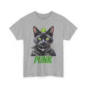 Punk Cat Cotton Tee, Unique Edgy Streetwear for Cat Lovers - Picture 1 of 18